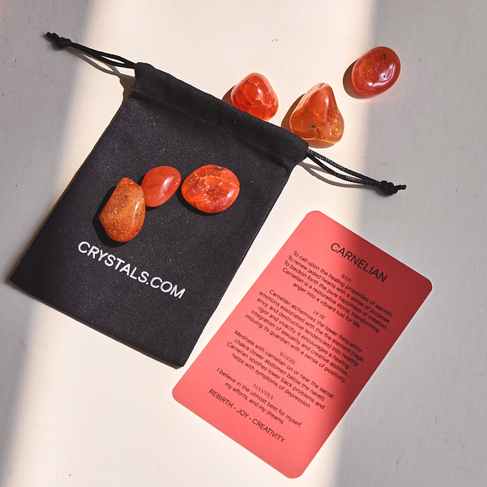 Natural Carnelian Tumbled Stones Healing Crystal Pouch - Chakra Balancing, Stress Relief & Positive Energy - Perfect for Meditation, Reiki, Jewelry Making & Home Decor