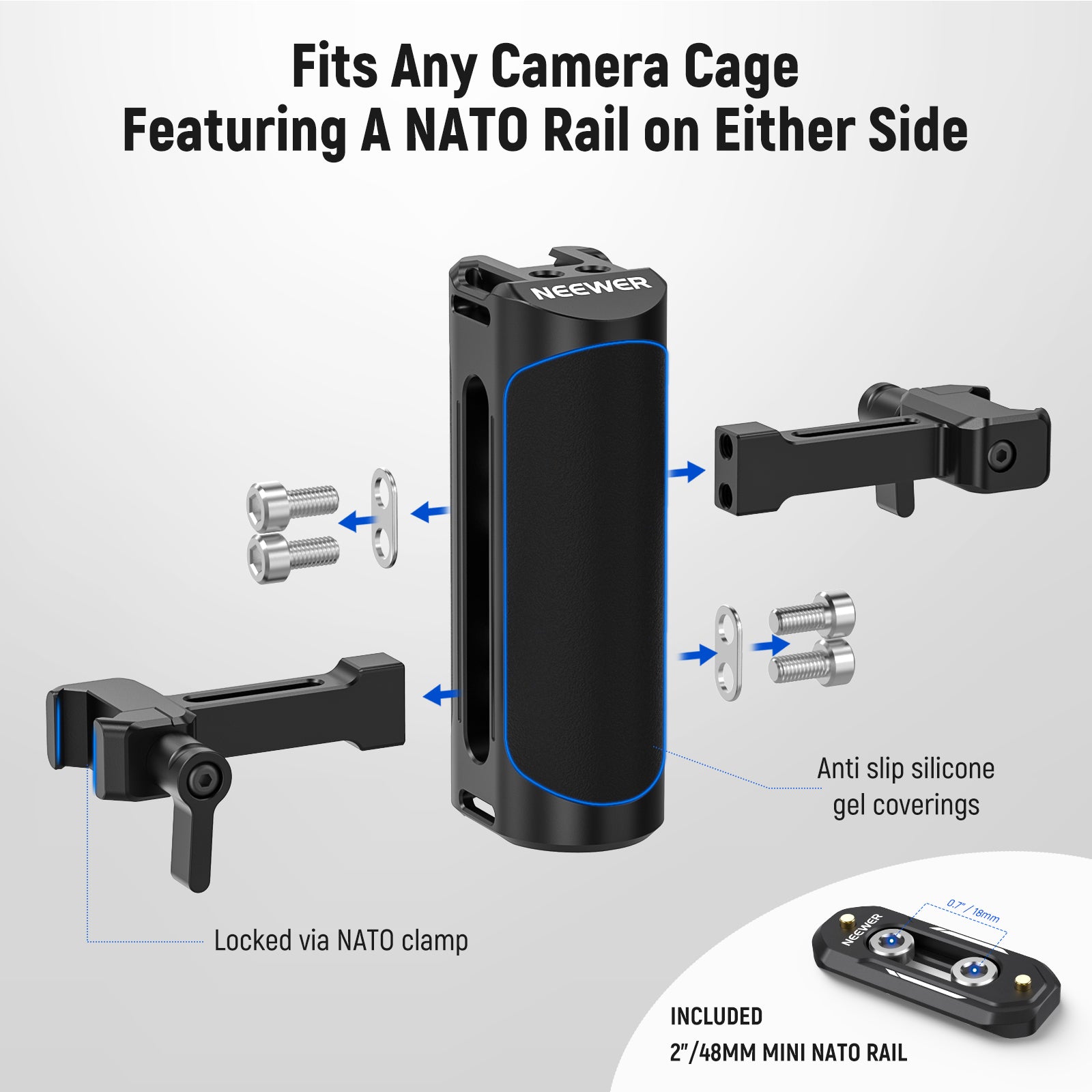 NEEWER CA017H NATO Side Handle Grip for DSLR Camera - Ergonomic Aluminum Alloy Stabilizer Handle for Video Recording, Vlogging & Photography Accessories