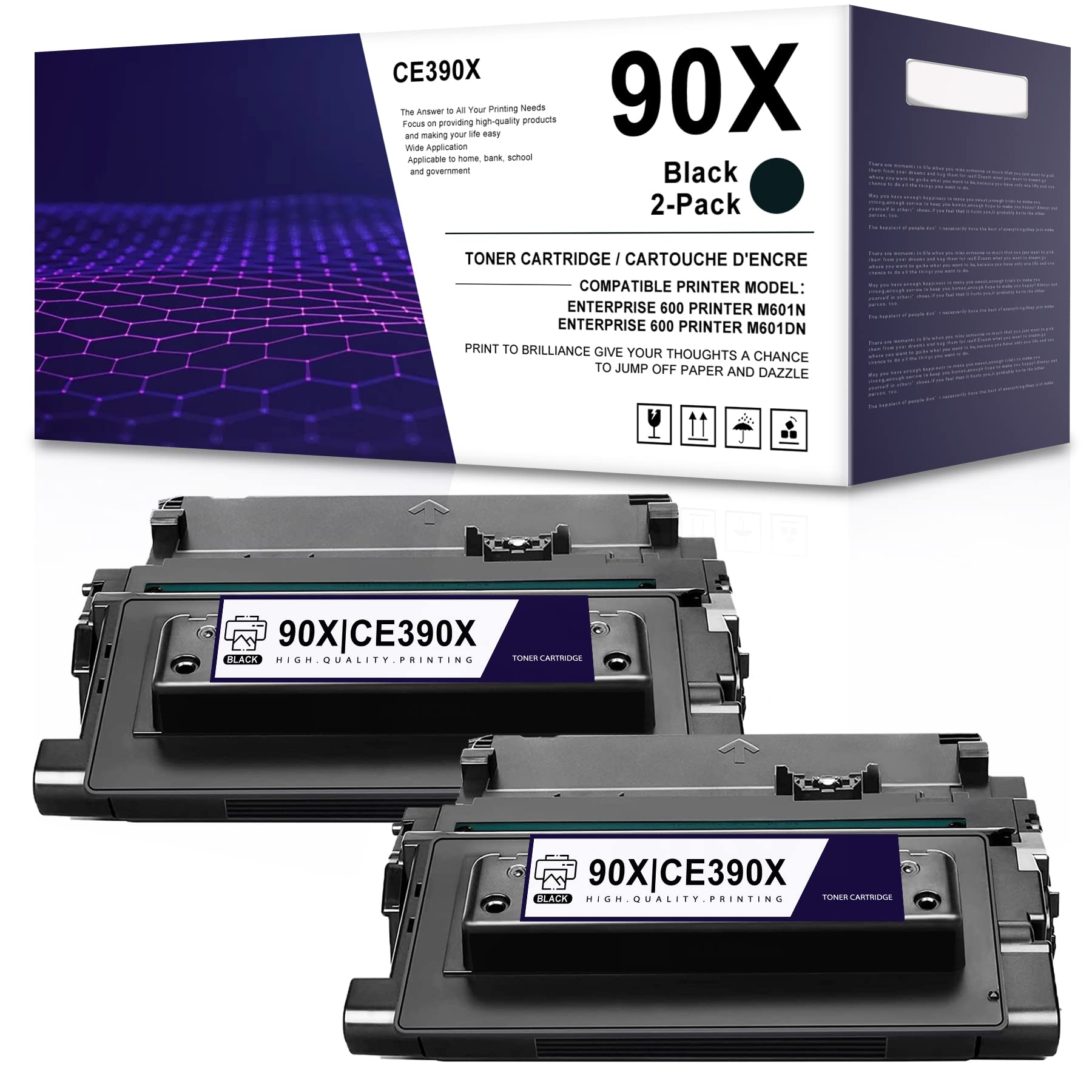 LVELIMIT Compatible 90X/CE390X Toner Cartridge Replacement for HP Enterprise 600 M4555h M603n M602n M601n M602dn M603dn M602x M603xh M4555f M4555fskm M4555 Printer (2 Black) - High Yield Printing for Office & Business Documents