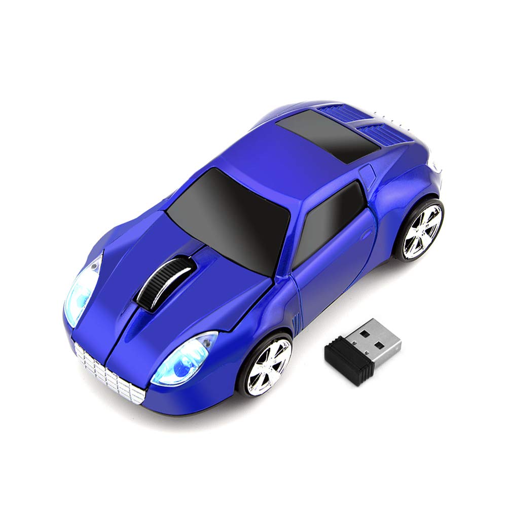 Wireless Sports Car Mouse - Optical PC & Laptop Mouse - Portable Mini Gaming Mouse (Blue) - Perfect for Office Work, Gaming & Travel