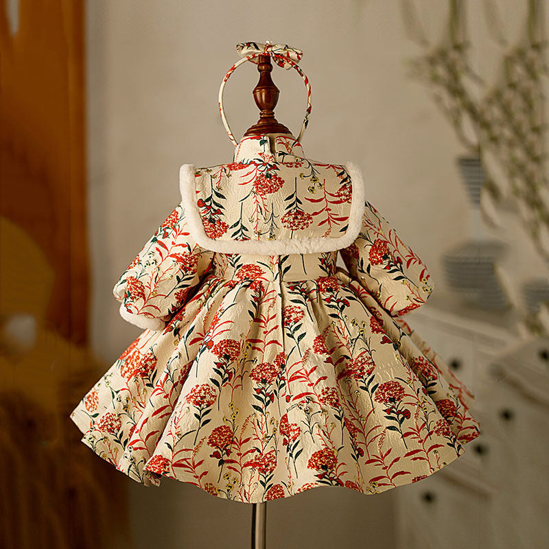 Elegant Floral Chinese Style Princess Dress for Baby Girls - Stand Collar with Disc Buttons - Toddler New Year's Party & Photo Shoot Outfit