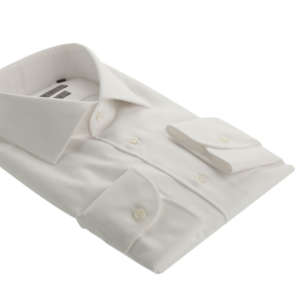 CORNELIANI Wrinkle-Free White Twill Dress Shirt for Men | Business Casual & Office Wear | Premium Comfort & Style
