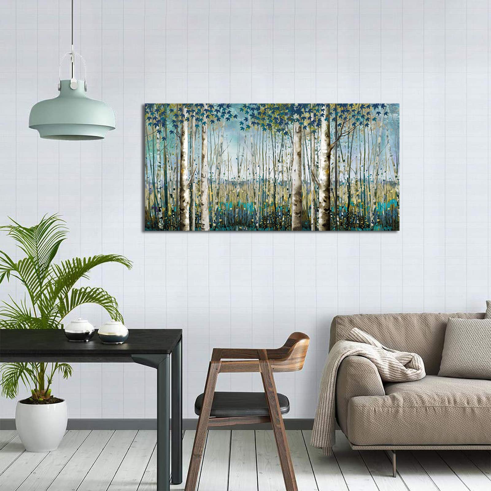 Large Birch Tree Landscape Canvas Wall Art - Nature Inspired Forest Painting for Living Room, Bedroom & Dining Room Decor - 29x58 Inch Farmhouse Wall Decor - Perfect for Home, Office & Cabin Aesthetic