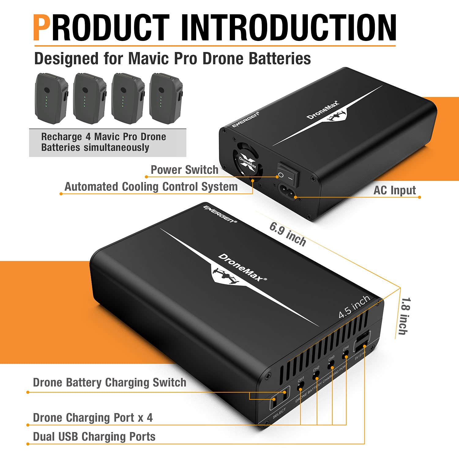 DJI Mavic Pro Battery Charger Hub - Fast Charging Station for 4 Batteries & 2 USB Devices | Perfect for Travel, Outdoor Adventures & Professional Drone Photography