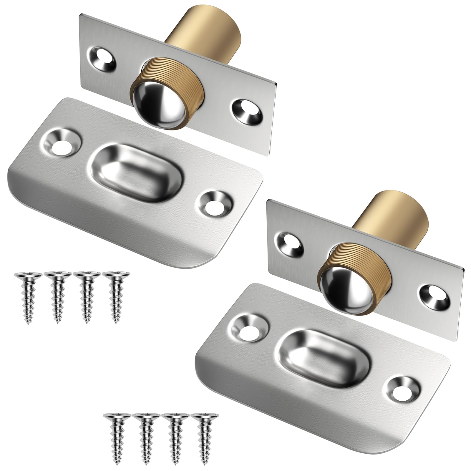 Jiayi 2-Pack Adjustable Spring Closet Ball Catches - Brass Door Top Latch, Strong Drive-in Ball Door Catch for Pantry & Cupboard Doors - Invisible Closure Hardware for Smooth & Quiet Cabinet Operation - Perfect for Closets, Pantries, and Storage Cabinets