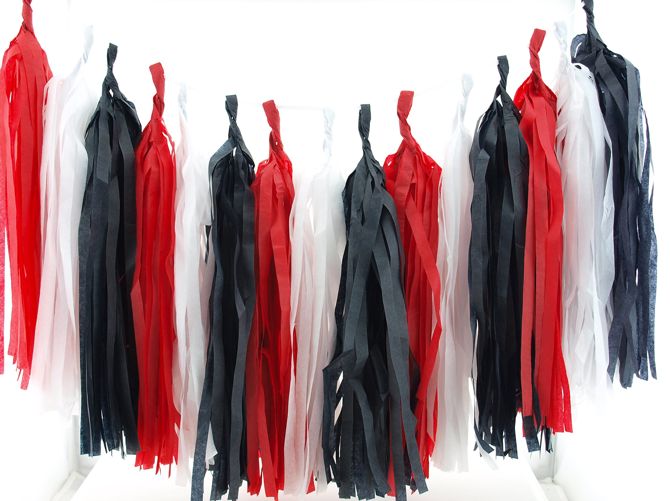 Magician Birthday Party Decorations - Set of 15 Black & Red Magic Show Tassels & Tissue Garland | Kids Magician Party Supplies, Bunting Banner for Magic Shows & Mad Hatter Tea Party Decor | Perfect for Stage Performances, Themed Birthday Parties & Circus Events
