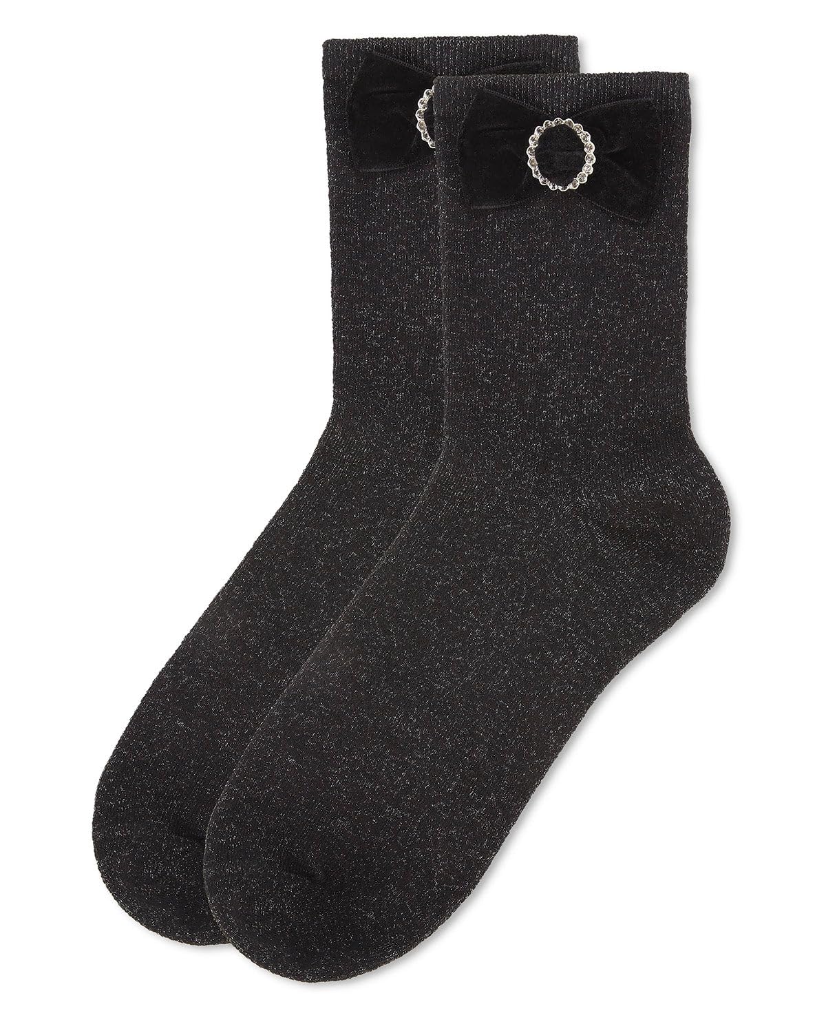 MeMoi Women's Velvet Bow Metallic Lurex Crew Socks - Cozy Winter Socks for Women, Fashionable Holiday Gift, Perfect for Christmas, Party & Casual Wear