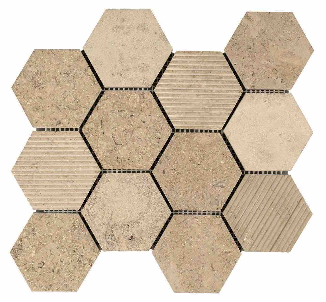 Hexagon Limestone Mosaic Tile - Natural Beige Stone Wall & Floor Tile for Bathroom, Kitchen Backsplash, and Shower Design