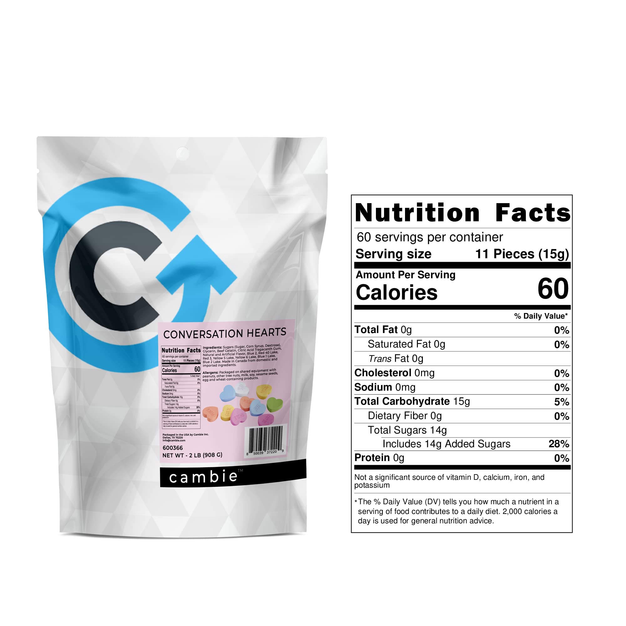 Cambie Small Conversation Hearts - 2 lbs Bulk Pastel Valentine's Candy with Fruity & Mint Flavors | Colorful Sweet Treats for Valentine's Day, Weddings, Party Favors & Classroom Rewards