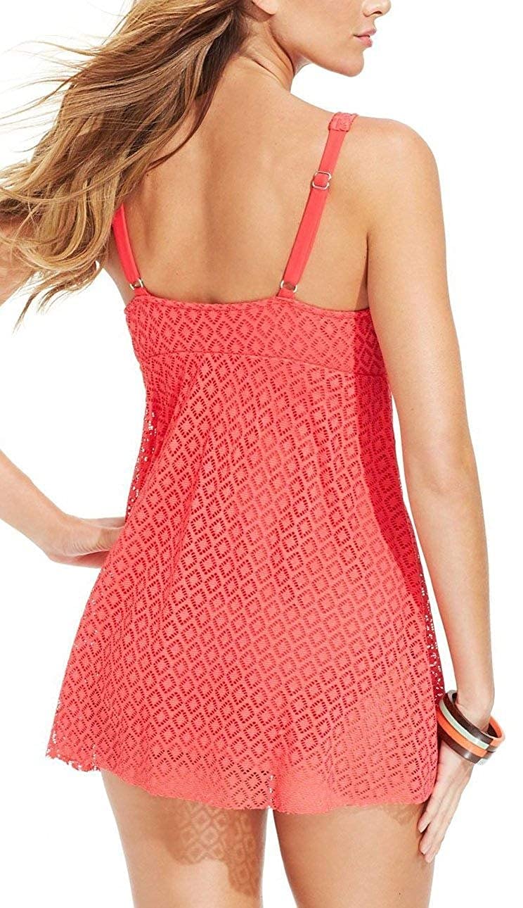 Crochet Tummy-Control Swimdress for Women - Coral Swim Dress with Flyaway Design | Perfect for Beach Vacations, Pool Parties & Summer Getaways