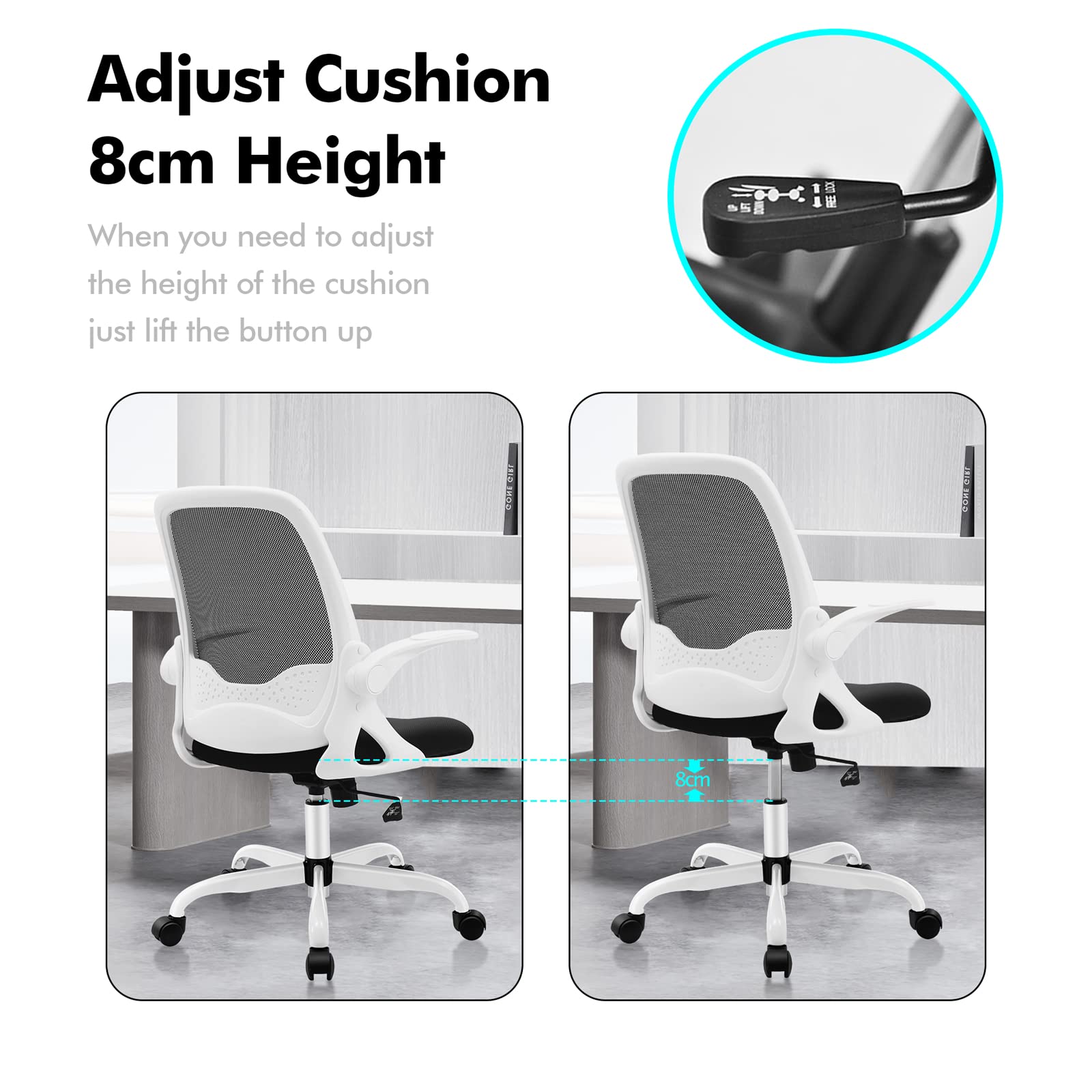 KERDOM Ergonomic Office Chair - Breathable Mesh Computer Desk Chair with Flip-Up Armrests & Height Adjustment - Perfect for Home Office, Gaming & Workspaces