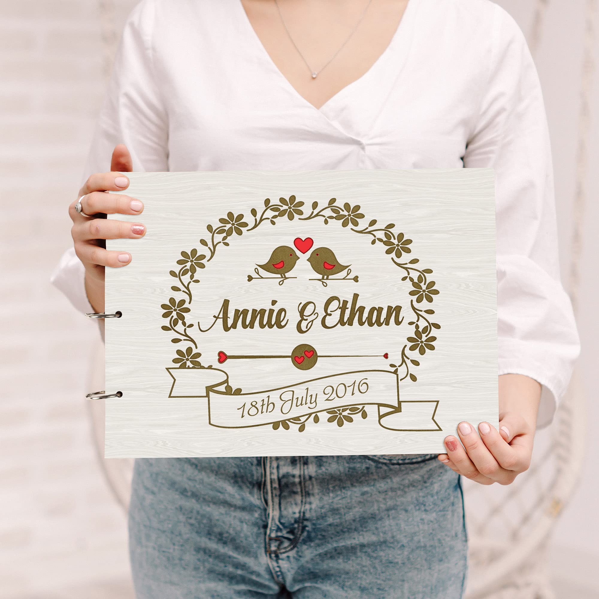 Personalized Laser Engraved Wooden Wedding Guest Book - Custom Sign-in Registry for Bridal Shower, Anniversary & Special Events - Elegant Keepsake Scrapbook with 2D Design