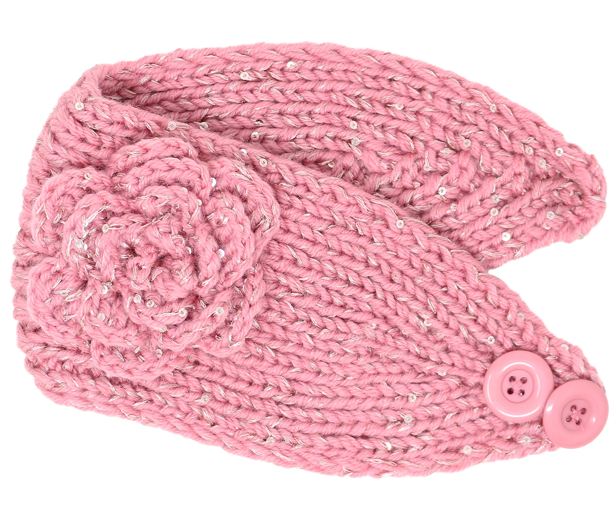 KMystic Knit Winter Headband Ear Warmer with Sparkles - Soft Stretchy Fleece Lined Head Wrap for Women & Girls (Baby Pink) | Cold Weather Accessory for Running, Skiing, Outdoor Activities