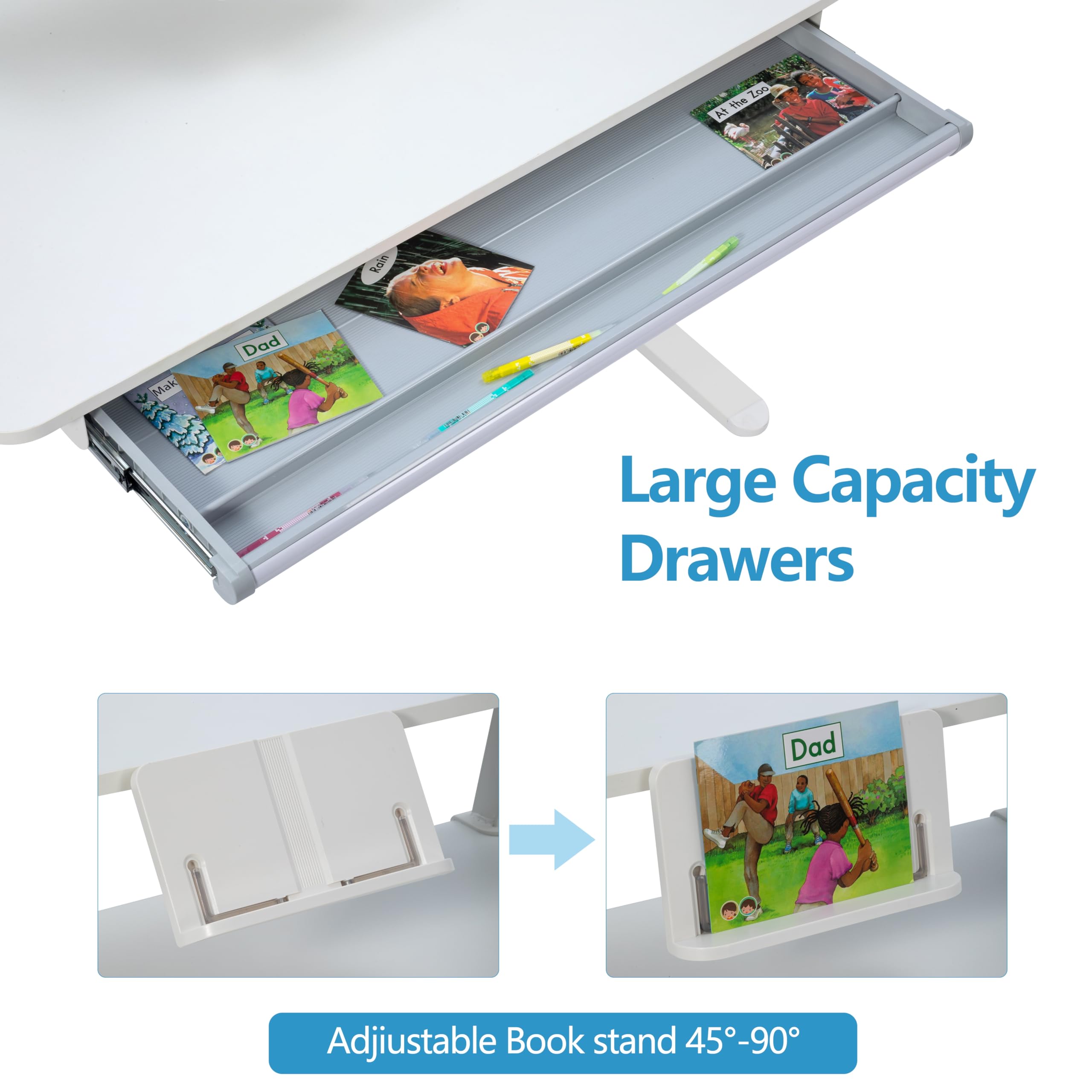 **Adjustable Kids Study Desk with Detachable Bookshelf - 47