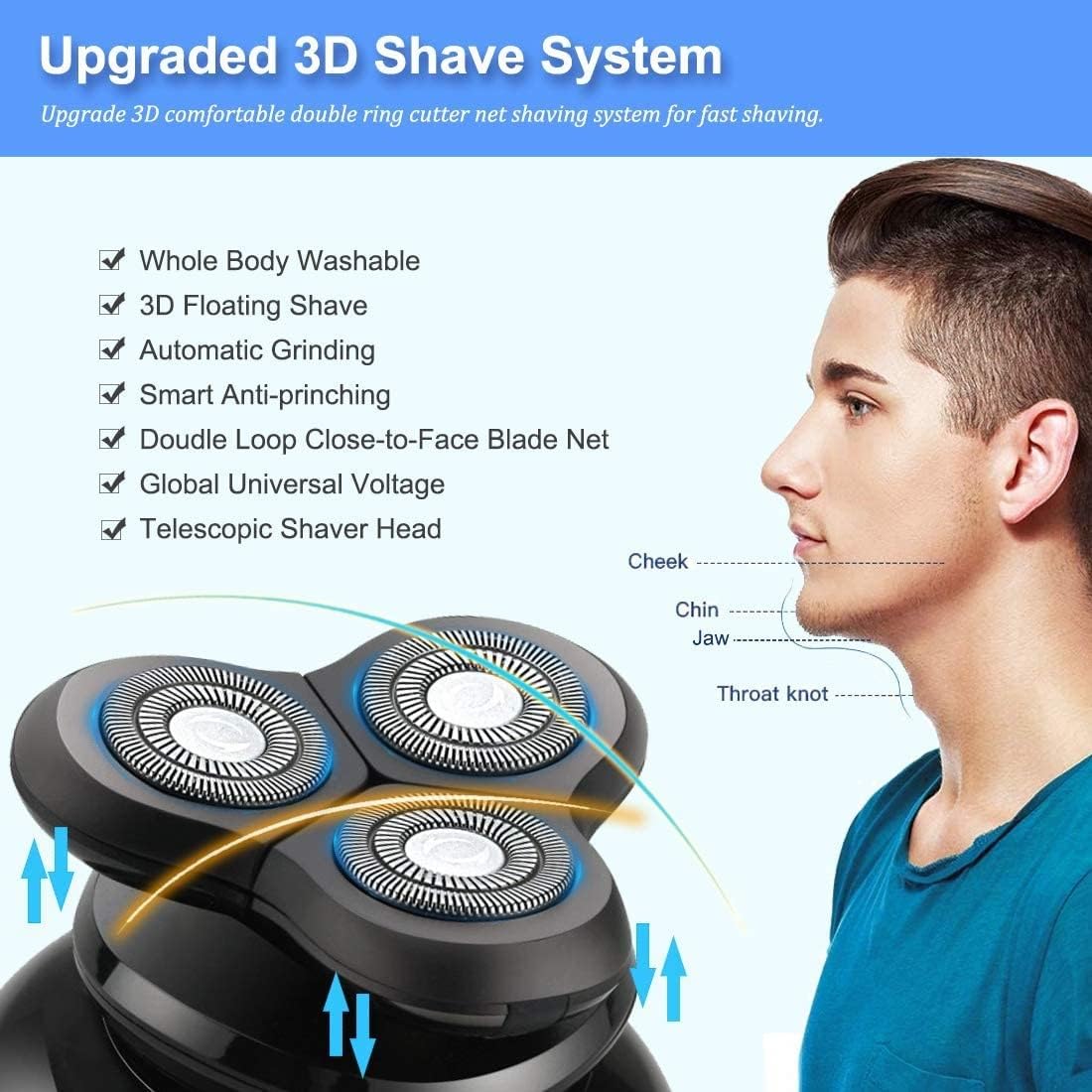 5-in-1 Electric Shaver for Bald Men - Waterproof Beard Trimmer, Nose Hair Clipper & Facial Cleansing Brush Kit | Perfect for Head Shaving, Beard Grooming & Travel Grooming Essentials