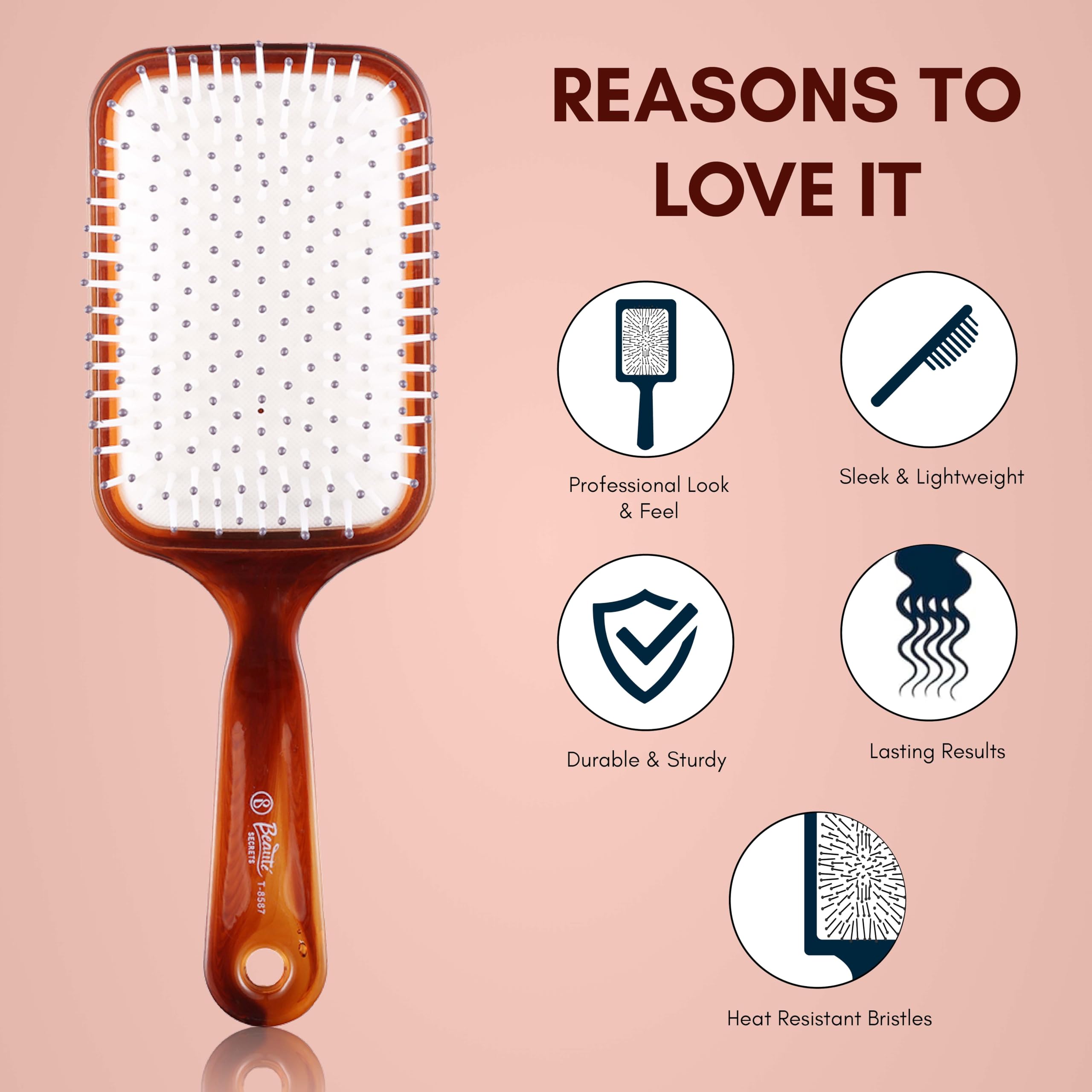 Beauté Secrets Detangling Hair Brush - Smooth Glide Paddle Brush for All Hair Types (Women & Men) - Wet & Dry Hair Use - Perfect for Home, Travel & Salon Styling