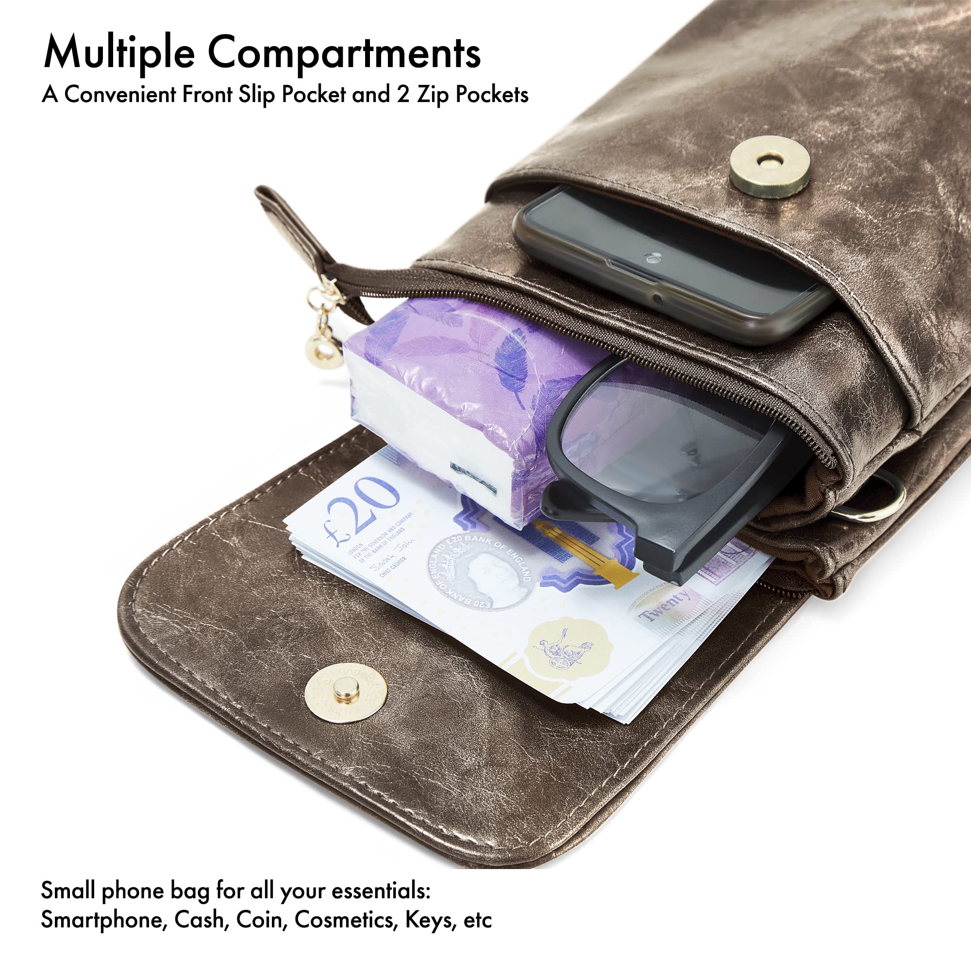 Woodland Vegan Leather Crossbody Phone Bag for Women - Anti-Theft Zipper Pocket, Fits All Smartphones | Perfect for Travel, Shopping & Everyday Use