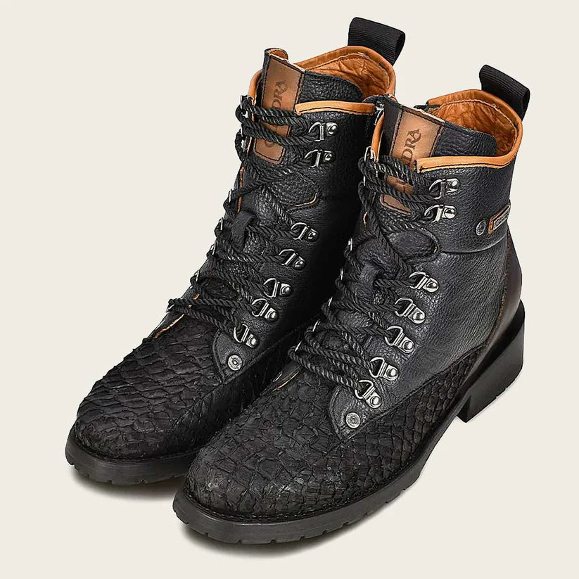 4D10MH Men's Vintage Fashion Pirarucu Ankle Boots - Black Casual Leather Booties for Everyday Wear & Outdoor Adventures