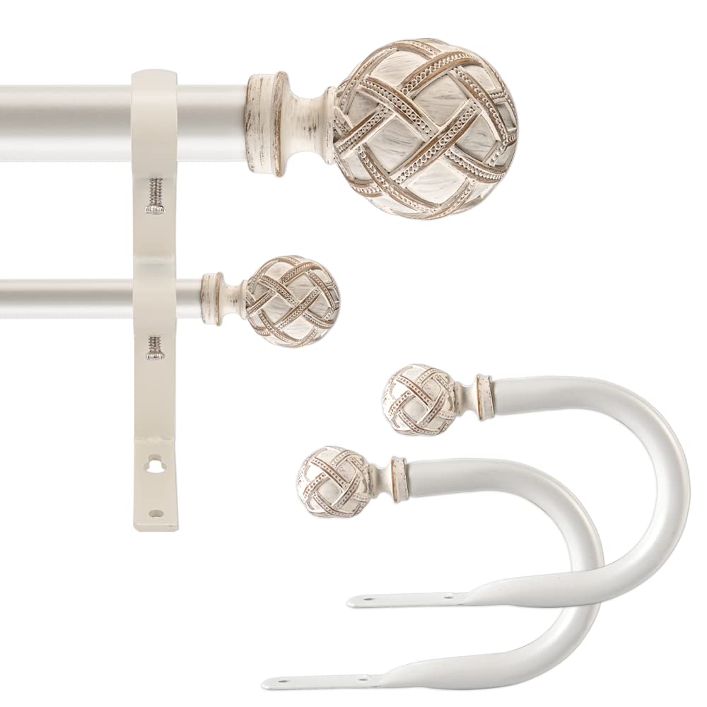 **Ycolnaefllr 1 Inch Heavy Duty Double Curtain Rod Set - Adjustable 48-84 Inches for Windows - Weathered White with Resin Finials & Holdbacks - Perfect for Living Room, Bedroom & Home Decor**