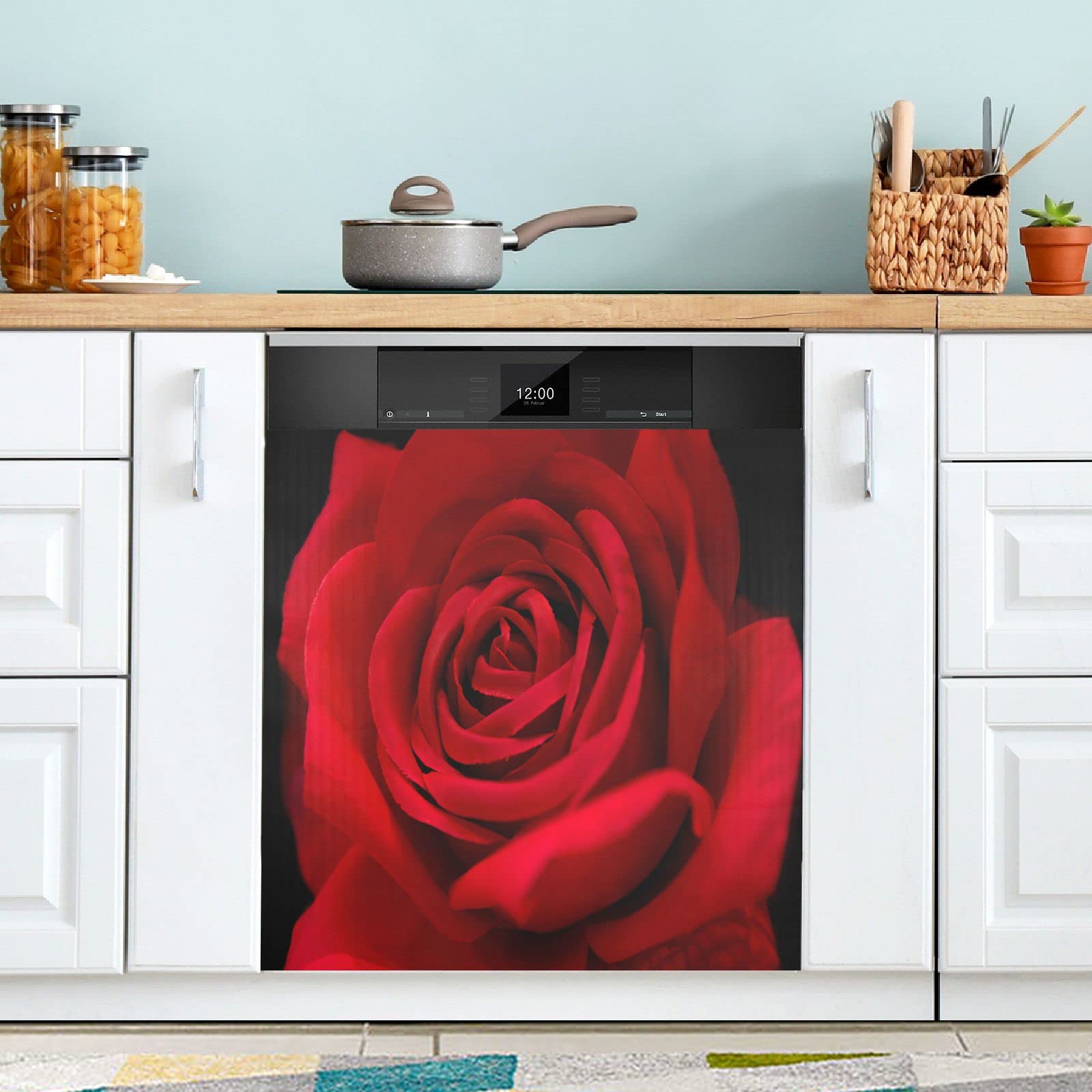 Red Rose Dishwasher Magnet Cover - Decorative Magnetic Sheet for Kitchen Appliances (23