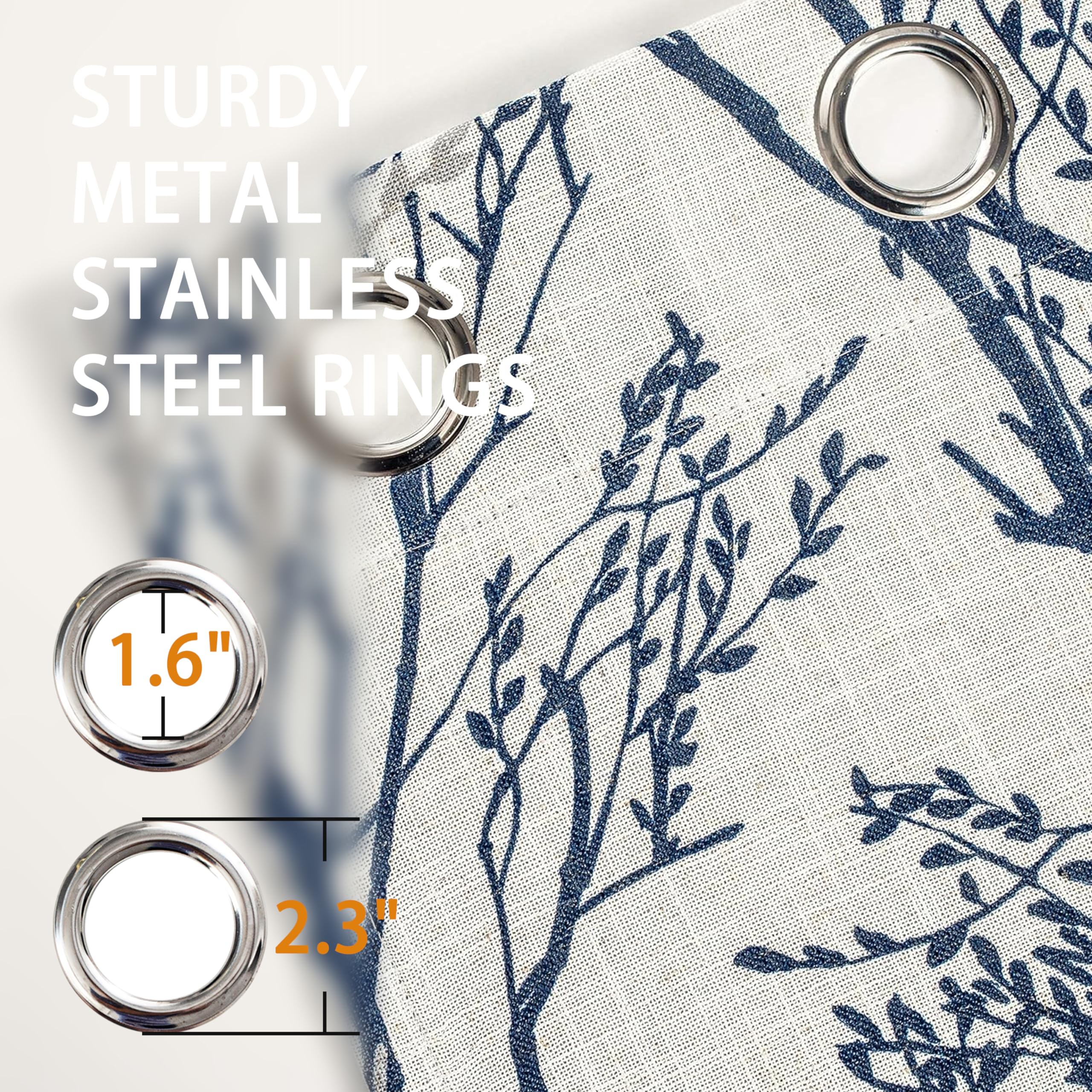 Blue & White Linen Blend Blackout Curtains - 84