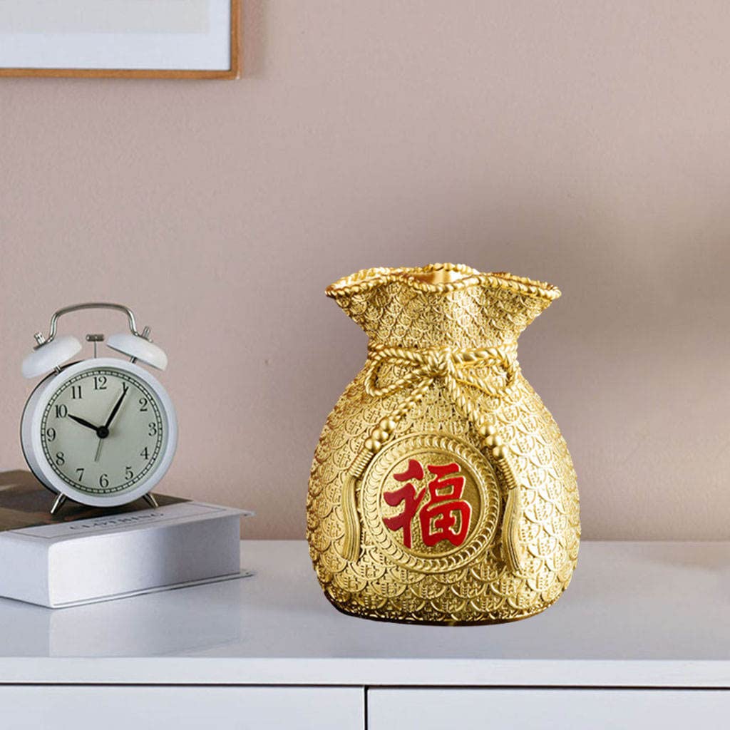 Gold Money Bag Shaped Novelty Flower Vase Planter Pot for Office Decor, Home Fortune Arrangements & Gift Ideas - Perfect for Feng Shui Decorations and Desk Accessories