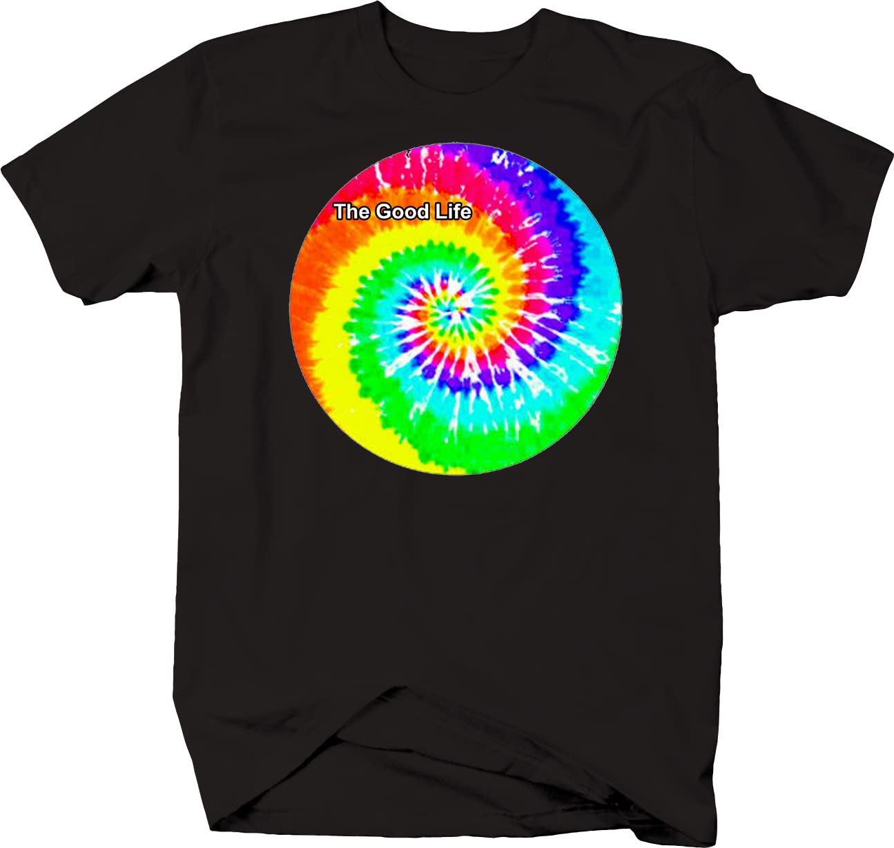 Spiral Tie Dye Circle The Good Life T-Shirt for Men - Black | Trendy Graphic Tee for Casual Wear, Music Festivals & Street Style