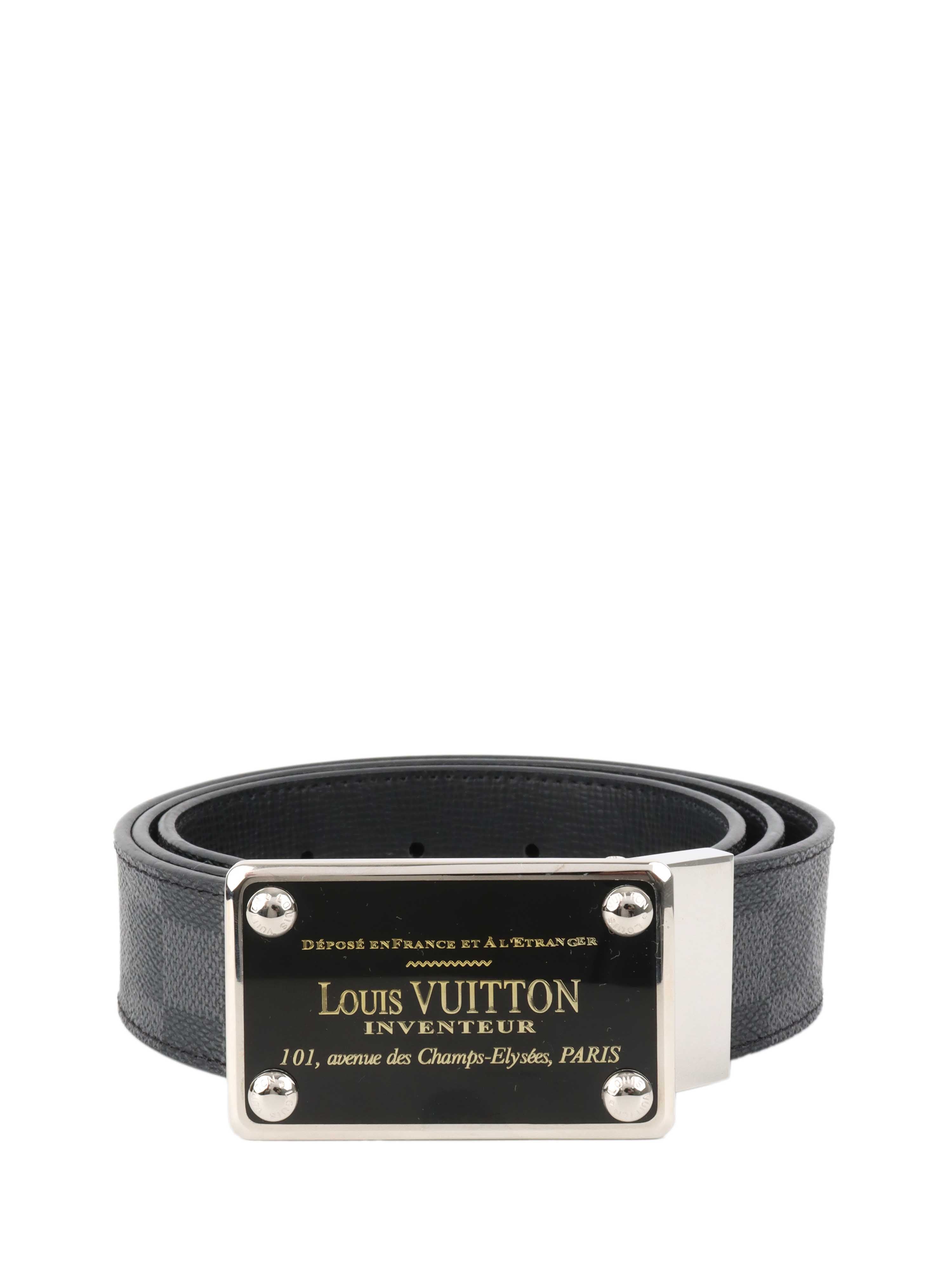 Louis Vuitton Damier Graphite Inventeur Belt for Men - Genuine Leather Dress Belt with LV Monogram - Perfect for Business, Formal & Casual Outfits