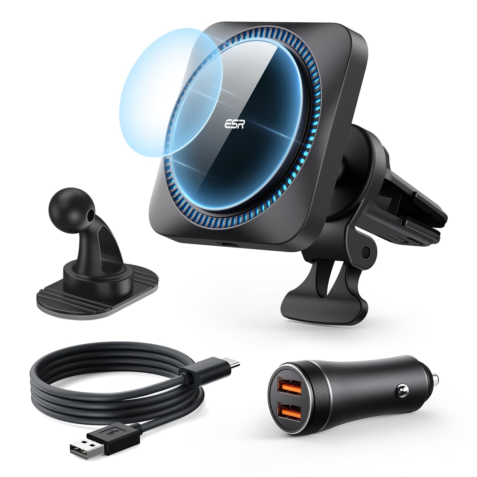 ESR Magnetic Wireless Car Charger with CryoBoost (HaloLock) - 36W Fast Charging, Compatible with iPhone 14/13/12 Series & MagSafe, Air Vent Mount & Phone Cooling Technology - Perfect for Road Trips, Commuting & Hands-Free Driving