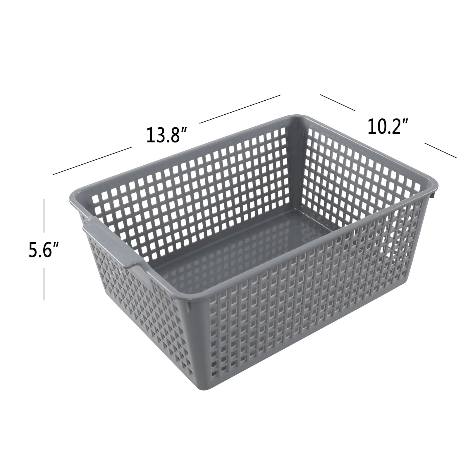 3-Pack Large Plastic Storage Baskets - Grey for Home & Office Organizing