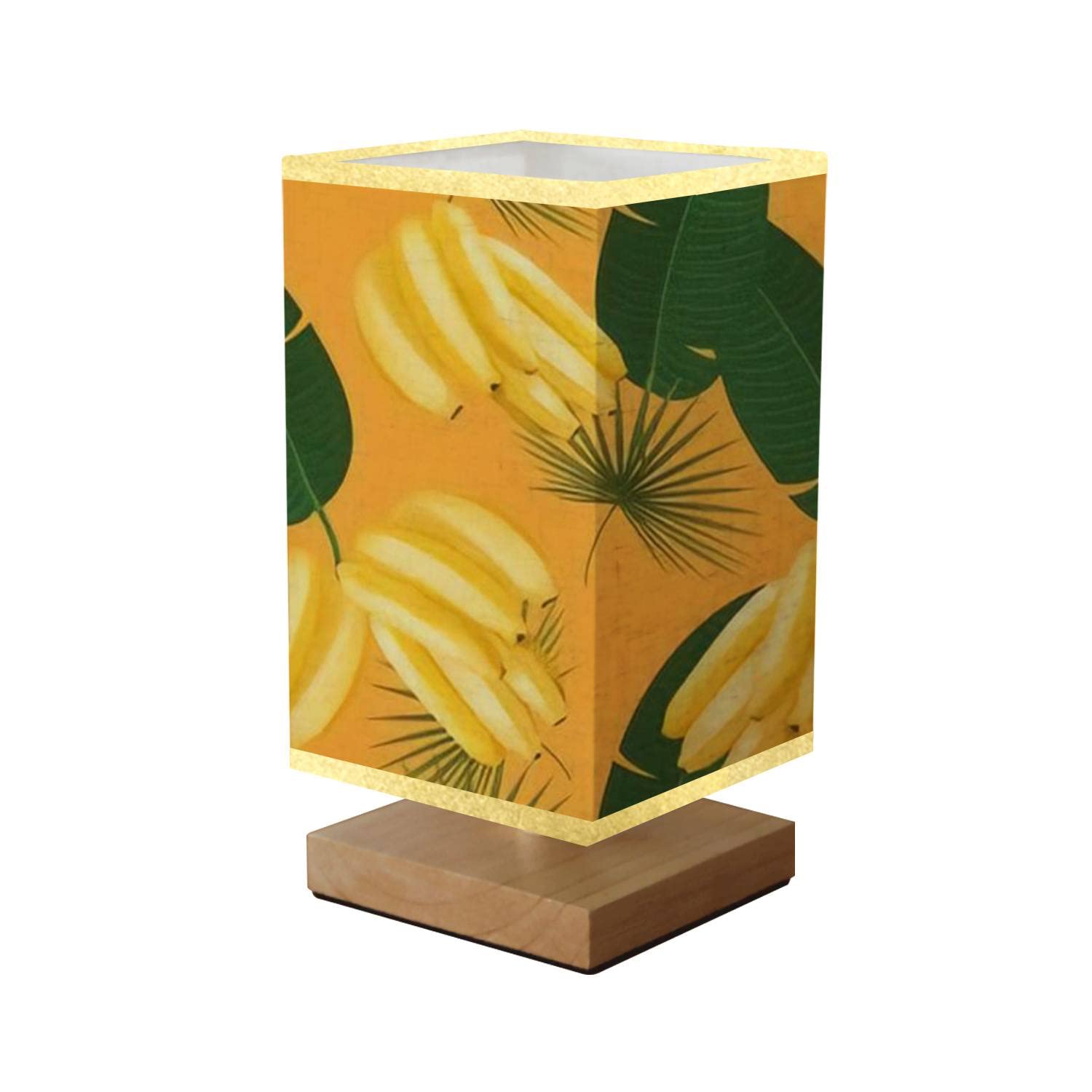 Dimmable Square Bedside Table Lamp with Realistic Banana Bunch & Tropical Leaves - Wooden Base & Flaxen Fabric Shade - Perfect for Bedroom, Living Room, Office & Dorm Nightstand Lighting