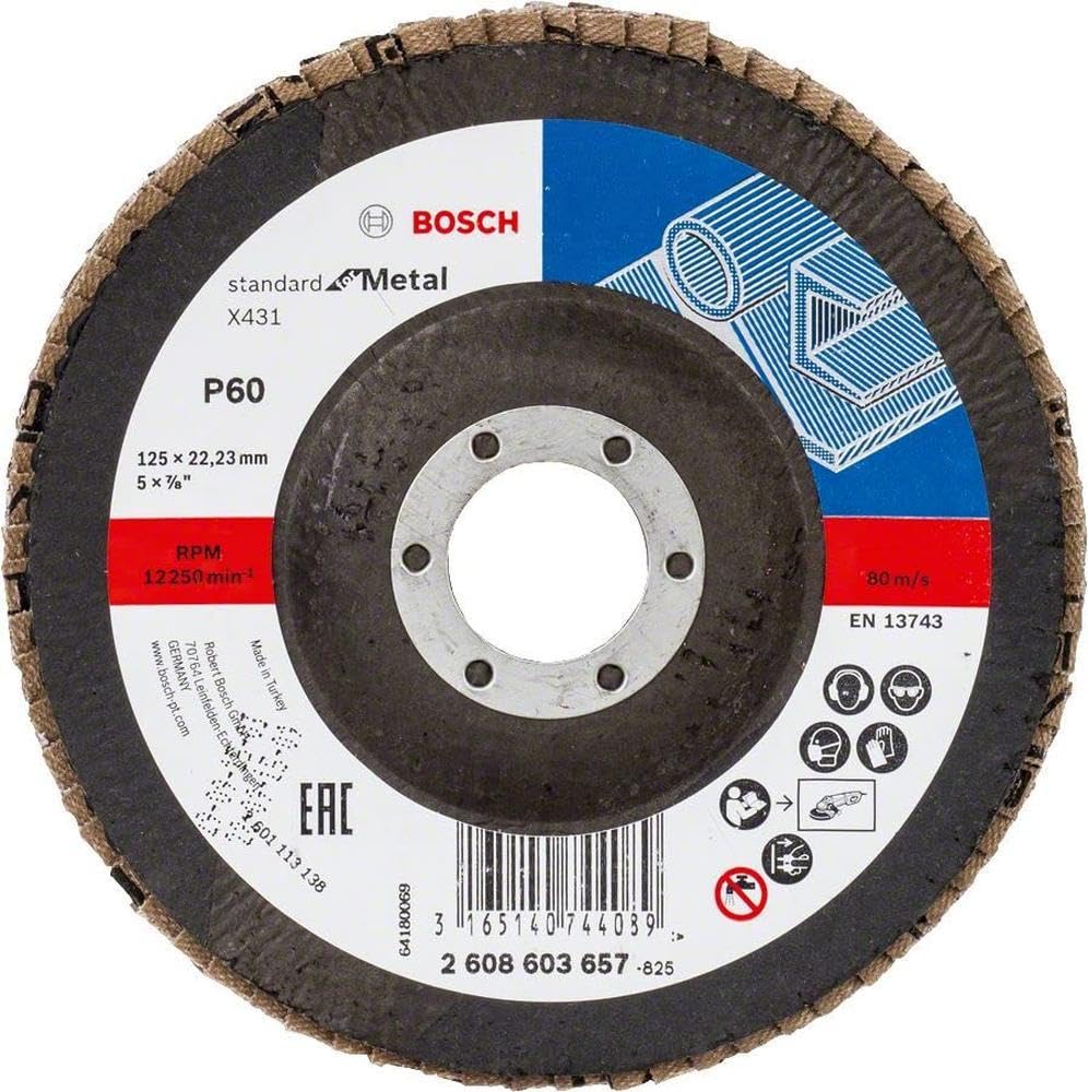 Bosch 2608603657 K60 Angulated Flap Disc for Metal Grinding & Polishing - 125mm, Black/Red - Ideal for Welding, Deburring & Surface Preparation