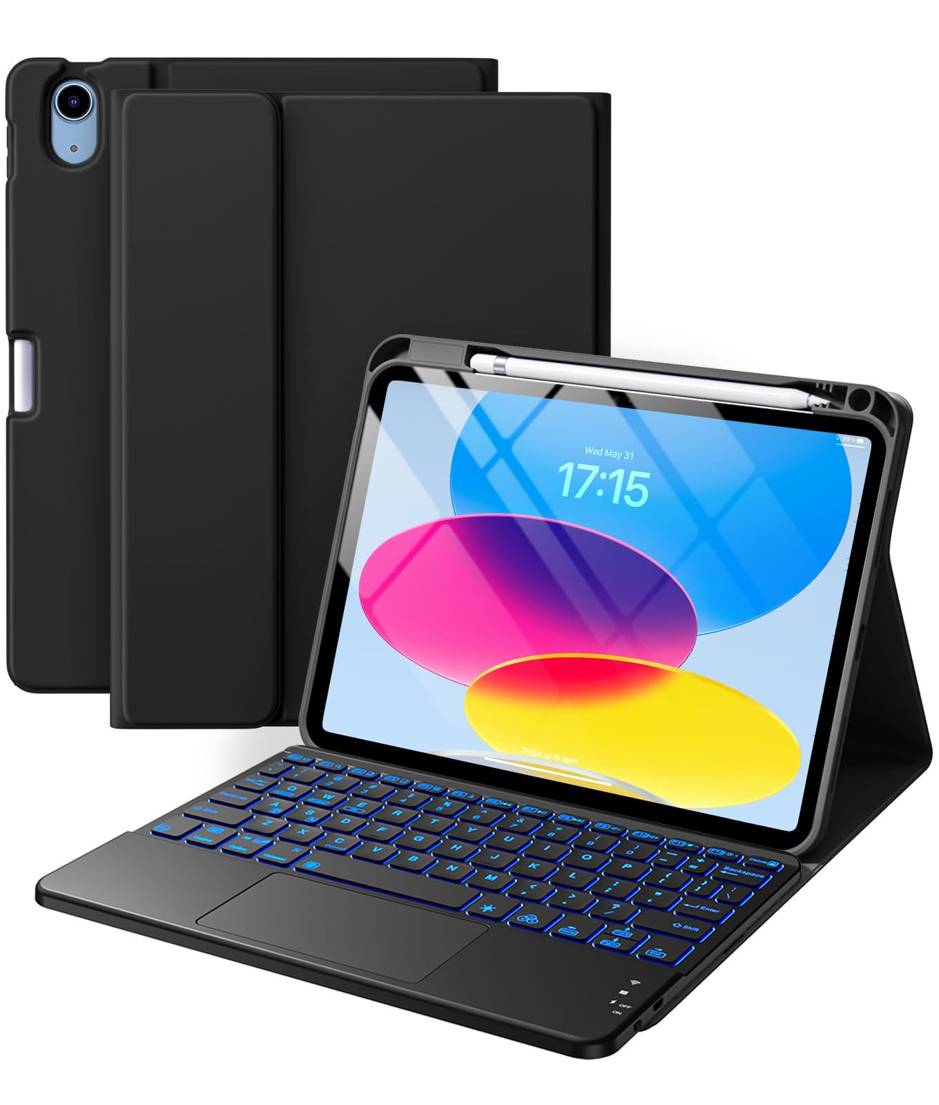 Premium iPad 10th/11th Gen Keyboard Case - Detachable Backlit Keyboard with Multi-Touch Trackpad, Pencil Holder & 7-Color LED for iPad Air (A16) | Perfect for Work, Study & Travel (Black)