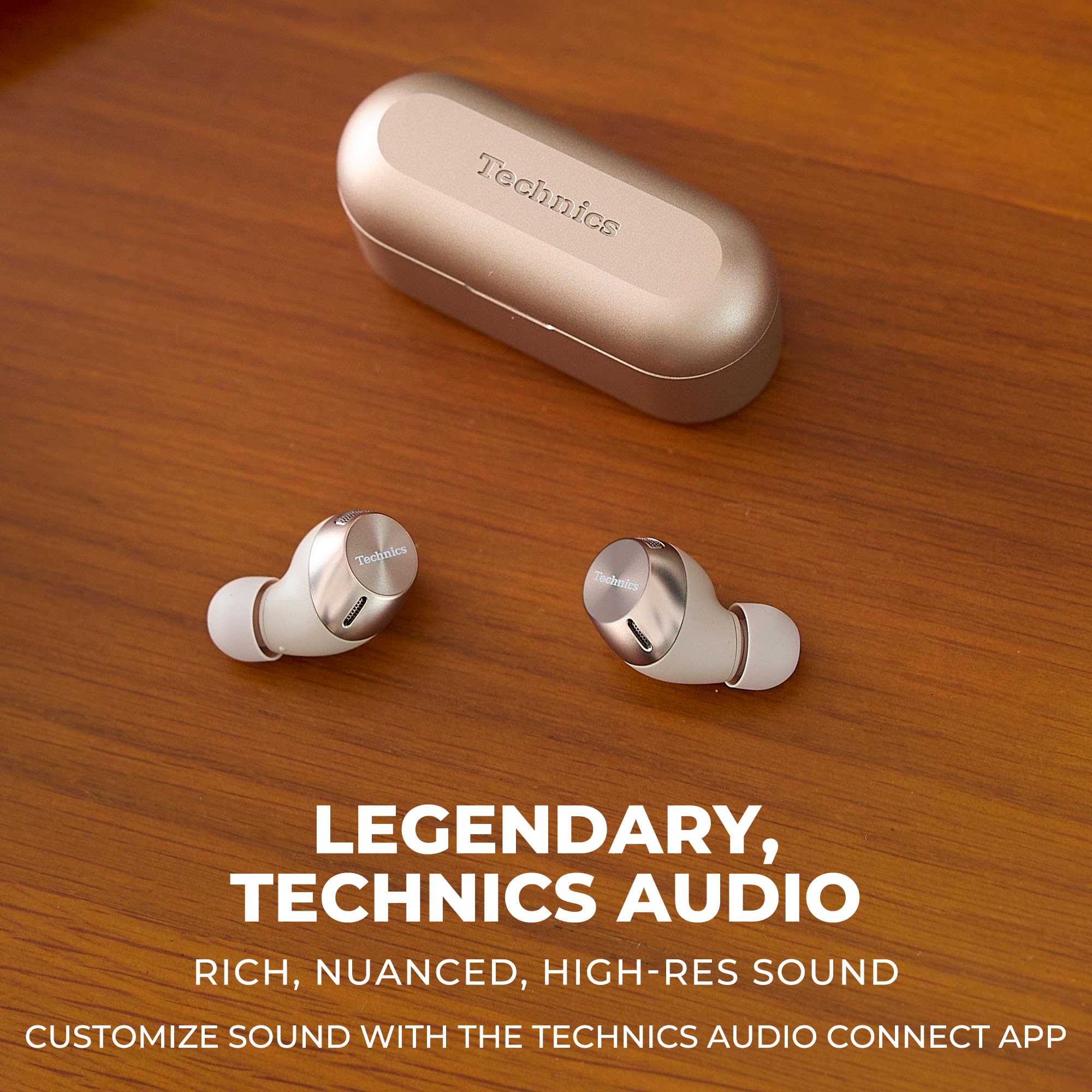 Technics HiFi True Wireless Earbuds II with Active Noise Cancelling & Multipoint Bluetooth - LDAC Compatible, Rose Gold (EAH-AZ40M2-N) | Perfect for Commuting, Workouts & Travel