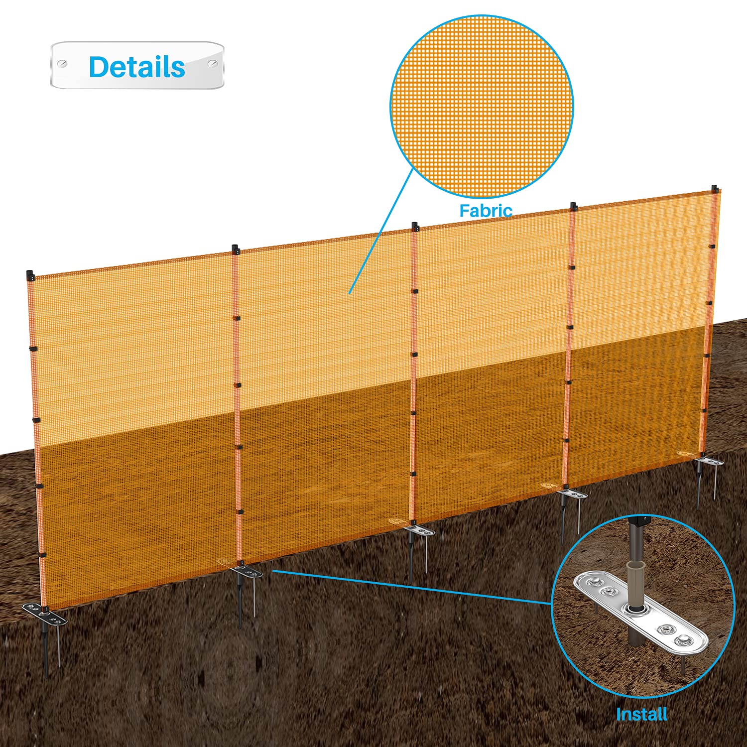 PATIO Portable Outdoor Mesh Fence - 6'x24' Orange Temporary Garden Fencing with Posts | Safety Barrier for Dogs & Chickens | Ideal for Backyard, Yard & Garden Protection | Easy to Move & Install