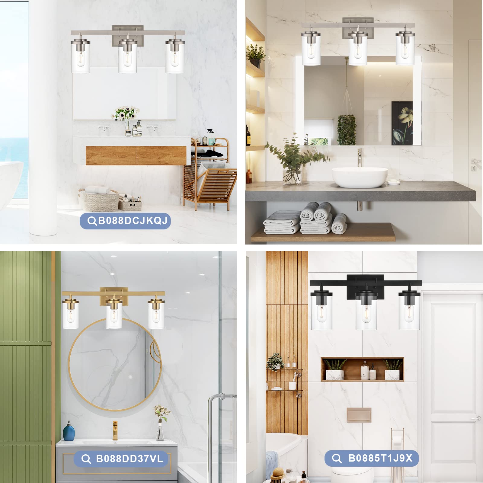 BONLICHT Modern 3-Light Vanity Wall Sconce - Brushed Nickel Finish with Clear Glass Shade, Industrial Bathroom Lighting Fixture for Mirror, Kitchen, Hallway, Foyer & Dressing Table - Perfect for Home Decor and Interior Lighting Upgrade