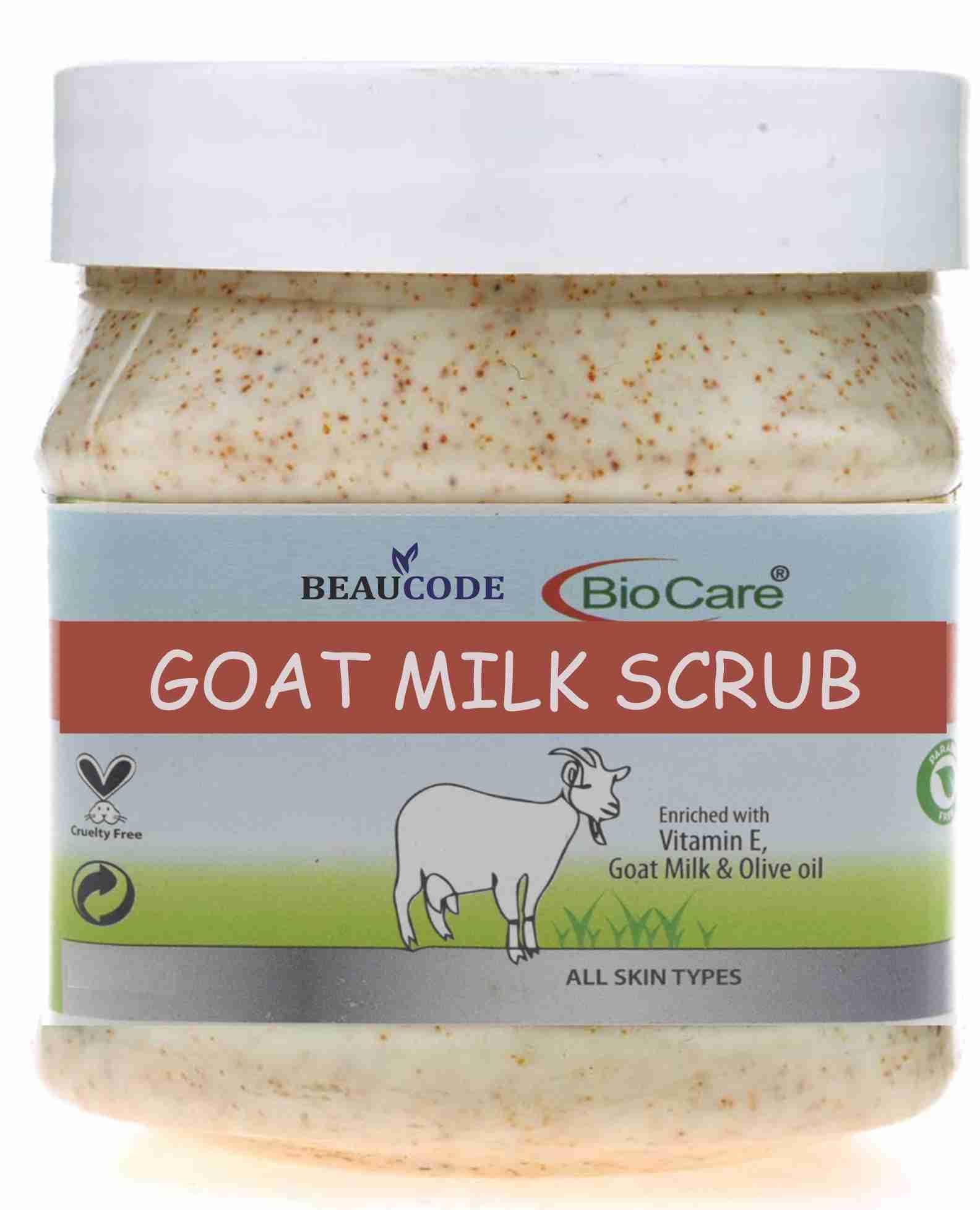 Beaucode BioCare Goat Milk Face Scrub 250gm - Natural Exfoliator for Women & Men, All Skin Types | Paraben-Free, SLS-Free, Sulfate-Free & Cruelty-Free | Gentle Cleansing for Dry, Oily & Sensitive Skin | Perfect for Daily Skincare Routine & Spa Treatment