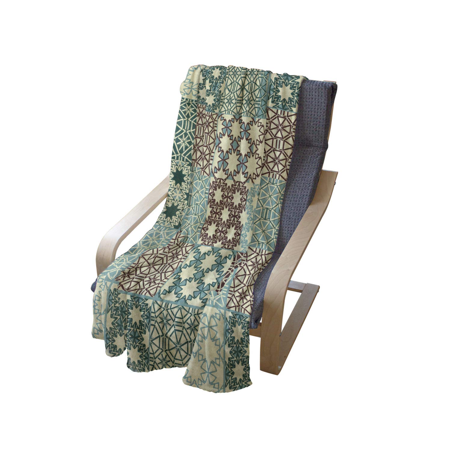 Lunarable Moroccan Soft Flannel Fleece Throw Blanket - Classic Patchwork Floral Design, 50