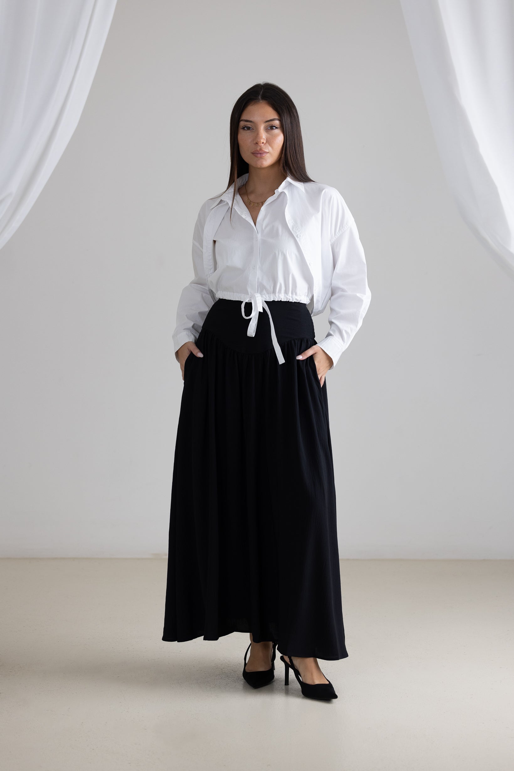 Sibel Skirt for Women - Elegant Flowy Midi Skirt with Pockets - Perfect for Casual Outings, Work, and Date Nights