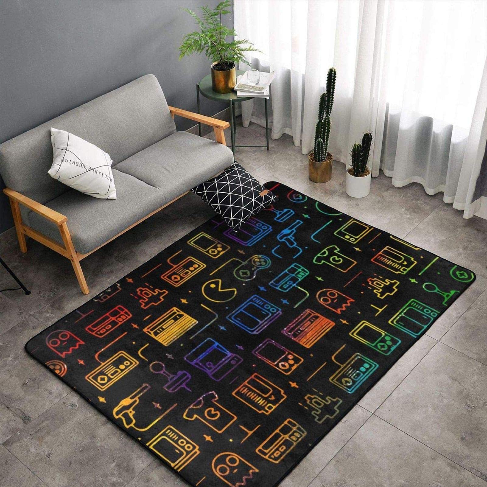 6' x 4' Non-Slip Gaming Pattern Area Rug - Video Game Controller Design Floor Carpet for Kids Room, Living Room & Bedroom | Perfect for Sofa, Home Decor & Indoor Play Areas