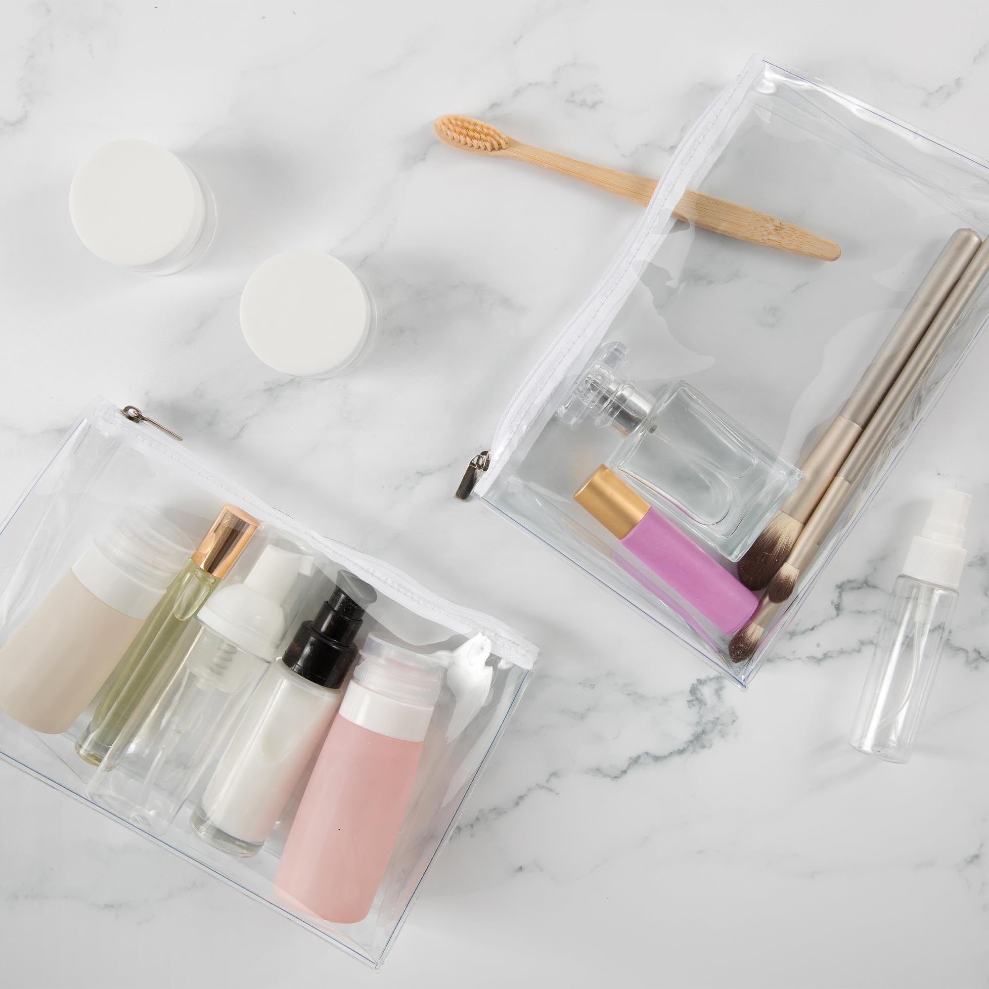 Clear TSA Approved Travel Makeup Bags - 5 Pack Waterproof Cosmetic Organizer with Zipper for Toiletries, Lingerie & Swimsuits | Perfect for Airports, Gym, Beach & Vacation Packing
