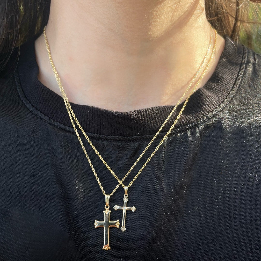 14K Yellow Gold Diamond Budded Cross Pendant Necklace for Women - Elegant Religious Jewelry Gift for Baptism, Confirmation & Special Occasions