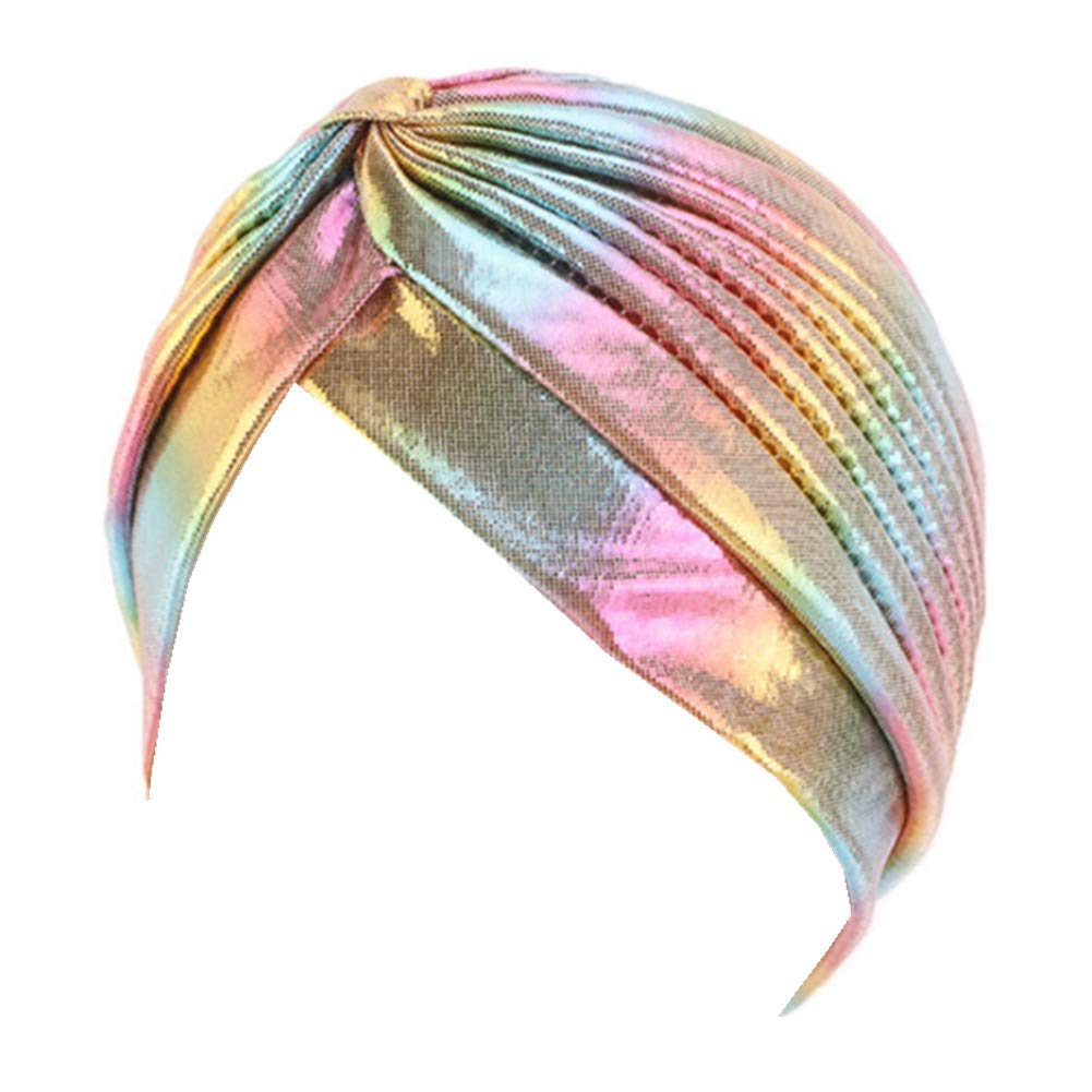 Glitter Laser Flower Turban - Colorful Stretchy Beanie Cap & Hair Wrap for Women | Perfect for Yoga, Beach, and Casual Wear