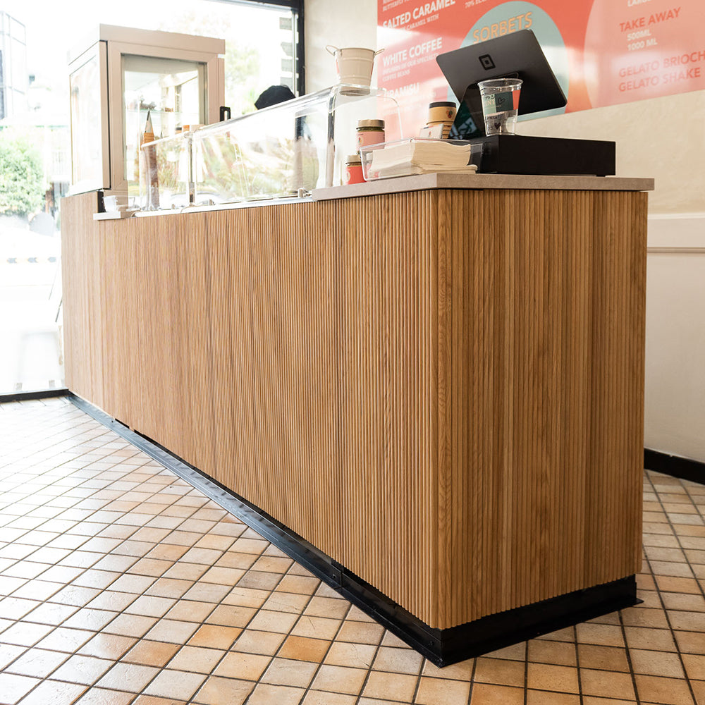 WOODFLEX Flexible Wooden Slat Under Bench Counter Panel - Oak Veneer 900mm x 600mm Half Round for Kitchen Islands & Bar Counters