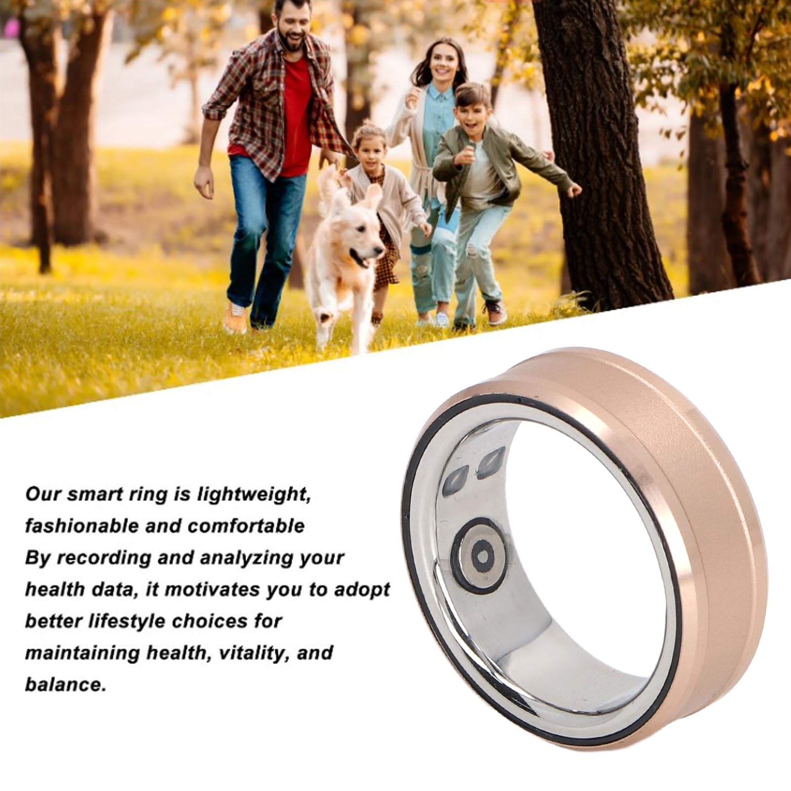 Smart Ring Health Tracker - Waterproof Fitness & Sleep Monitor with Heart Rate & Activity Tracking - Titanium Alloy Stainless Steel Wearable Ring for Men & Women (Gold) - Perfect for Daily Use, Workouts & Sleep Analysis