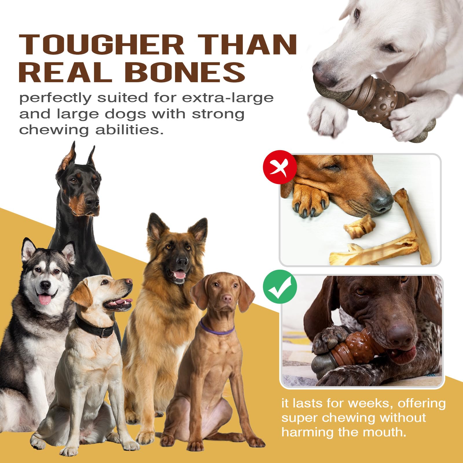 Durable Brown Dog Chew Toys for Aggressive Chewers - Tough & Interactive Squeaky Toys for Medium & Large Dogs - Teeth Cleaning Chew Toys for Playtime & Training
