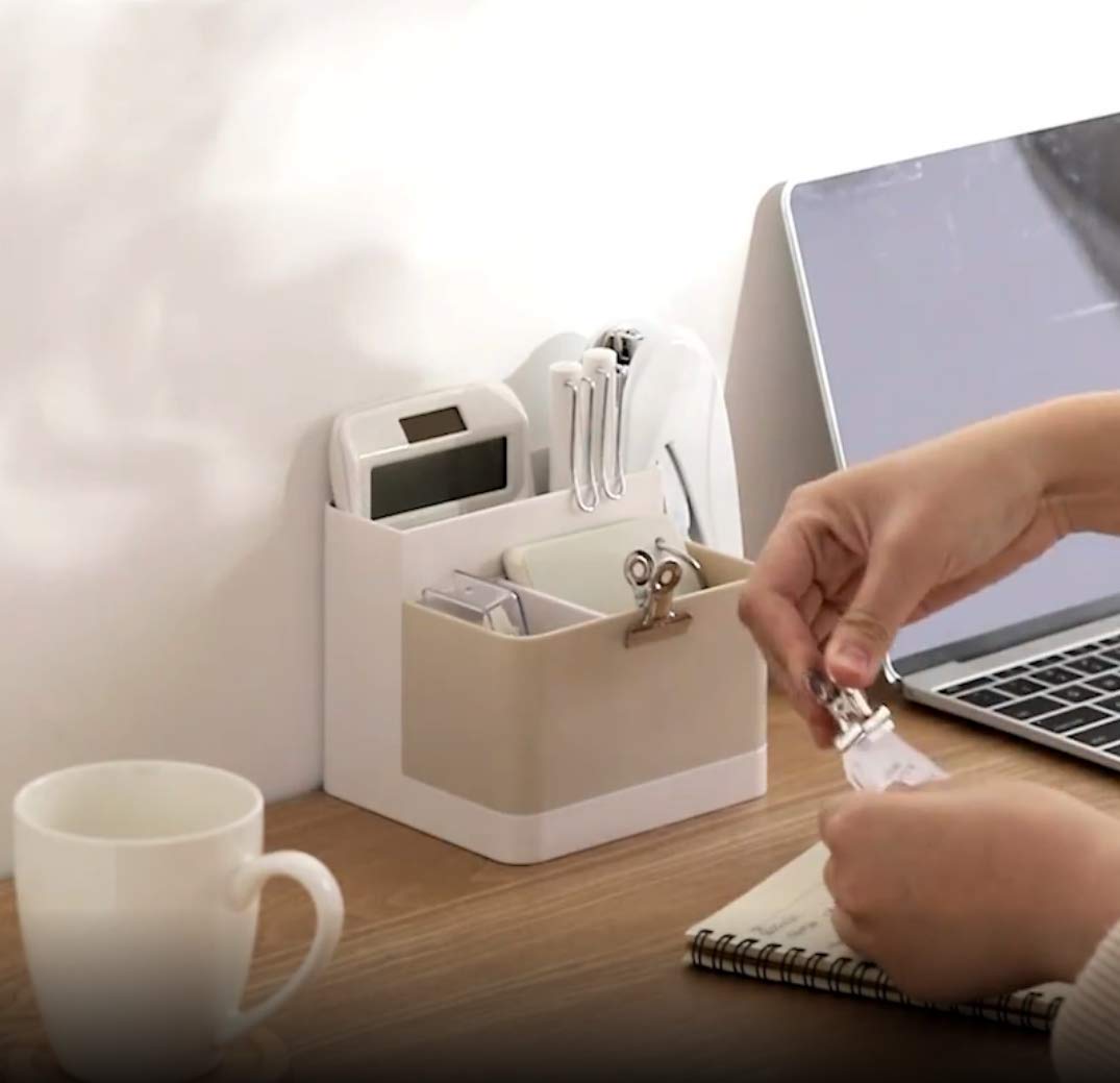 4 Compartment Detachable Desk Organizer - Card, Pen, Pencil, Phone & Remote Control Holder for Office, Cosmetics, Skincare & Lipstick Storage (Apricot) | Perfect for Home, Office & Beauty Vanity Organization