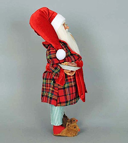 Christmas Decorations - Collectible Santa Figurine with Teddy Bear & Cookies - Holiday Home Decor for Mantel, Tabletop, and Gift Giving