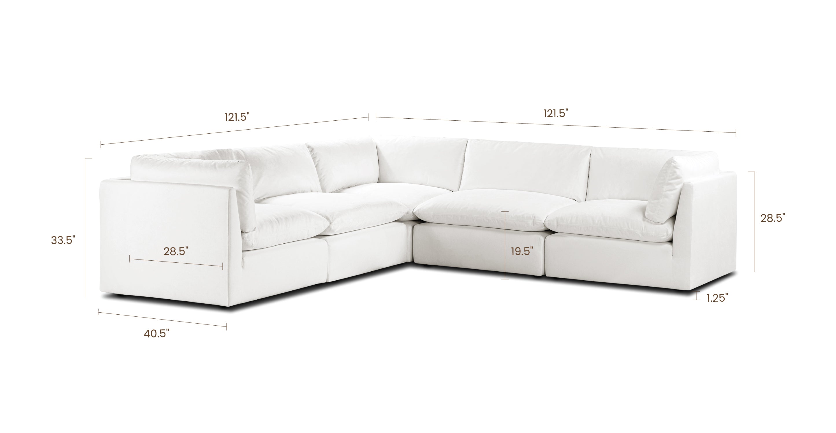 5-Piece Davos Modular Corner Sectional Sofa Set - Modern L-Shaped Couch for Living Room, Family Room & Home Theater - Soft Fabric Upholstery with Reversible Chaise