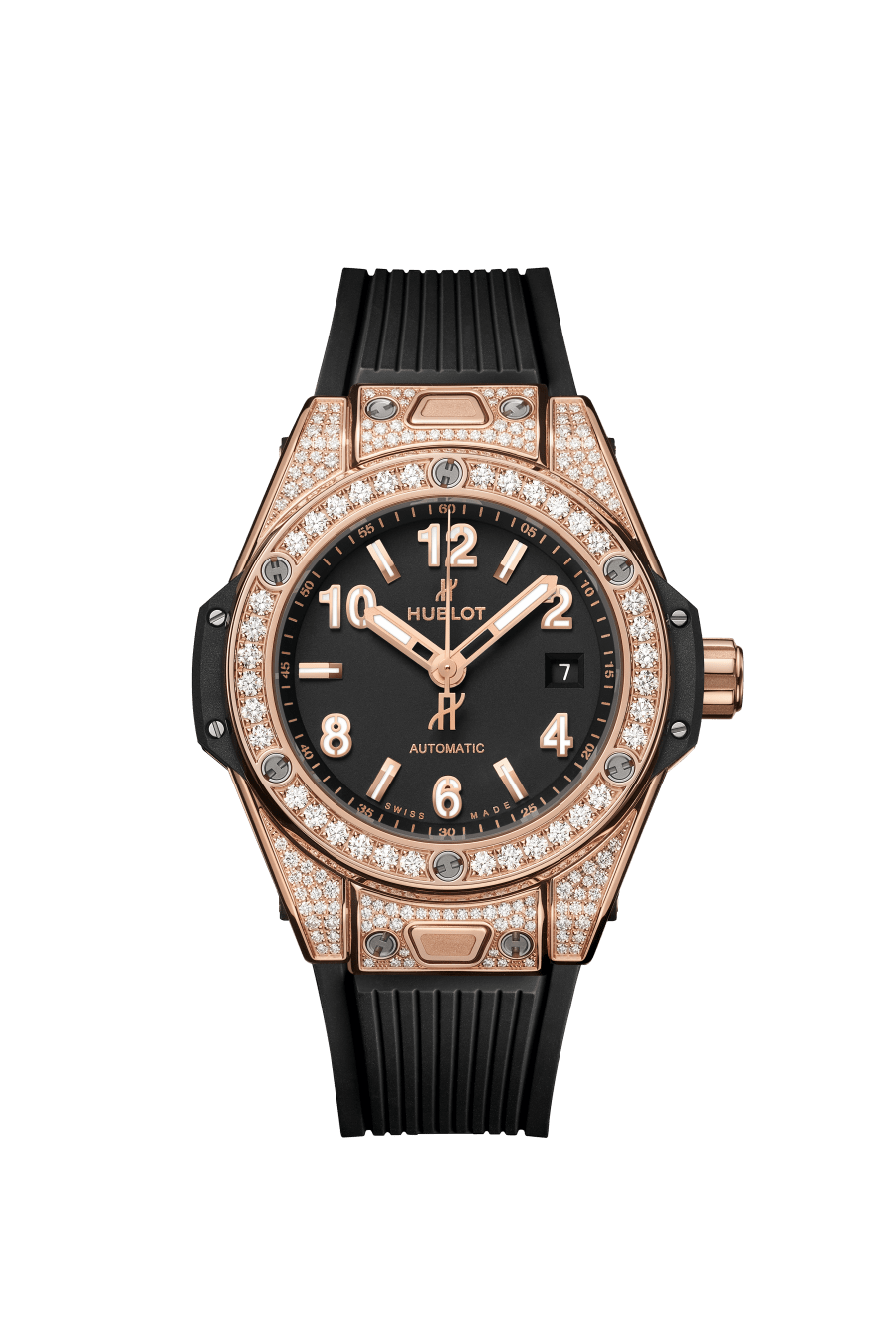 Hublot Big Bang 33mm 18K King Gold Pave Watch for Women - Luxury Diamond-Encrusted Timepiece with One Click Strap System, Perfect for Gifts, Special Occasions & Everyday Elegance